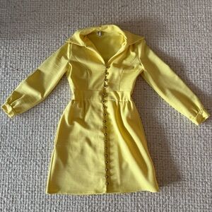 Vintage Neiman Marcus Bright Yellow 1950s Mad Men Gold Button Up Dress